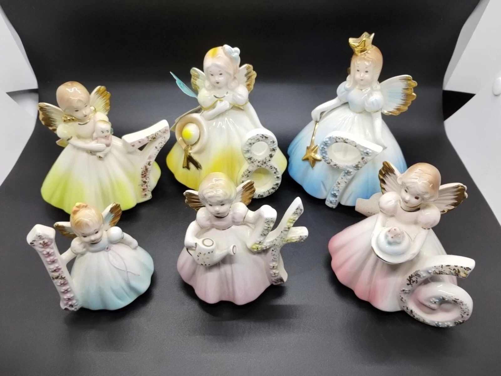 Lot Of 8 Vintage Josef Originals Birthday Dolls Angel Porcelain Figurines
