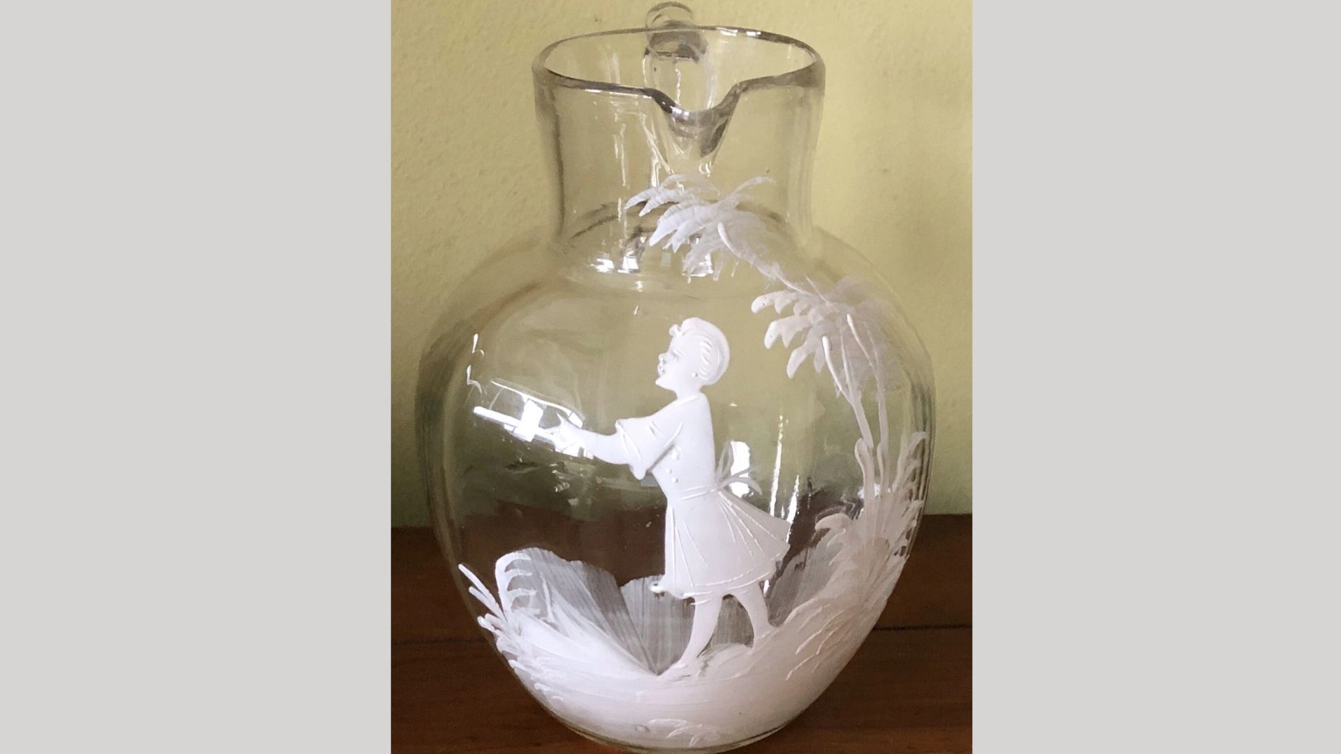 Antique Mary Gregory GIRL White Hand Painted Glass Medium Size Milk Pitcher Ewer
