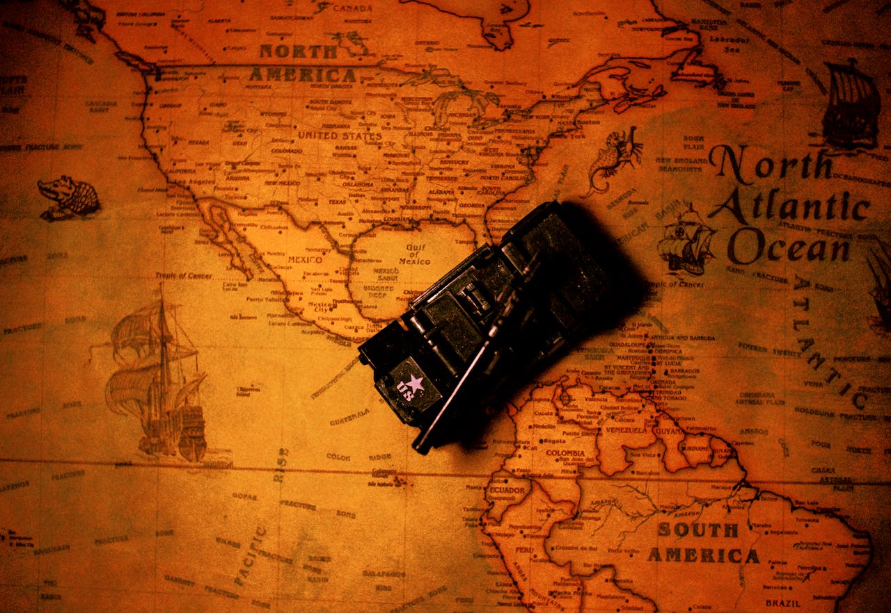 Toy Tank on Top of a Map