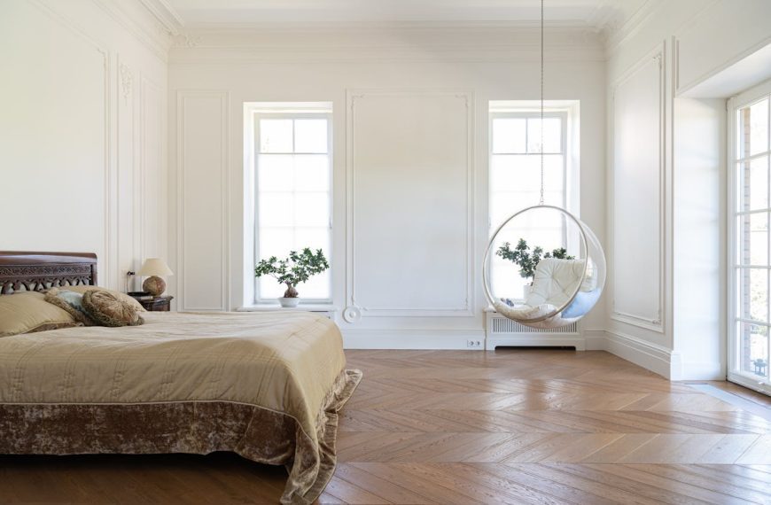 Spacious Bedroom with a Brown Bed