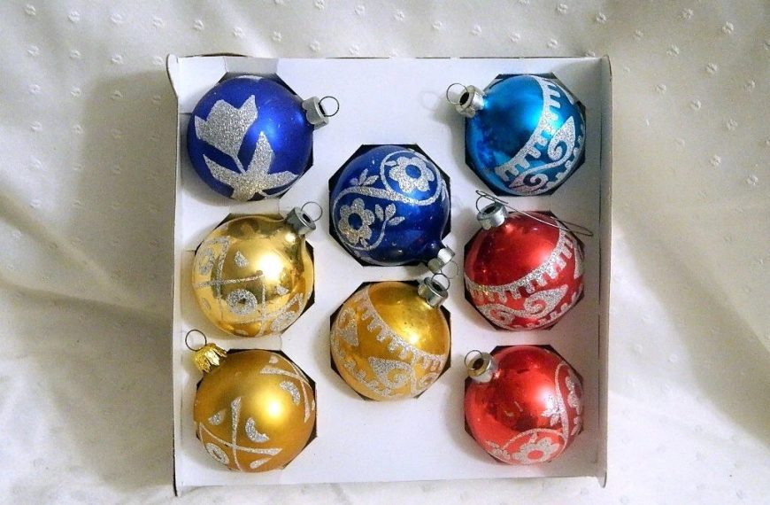 8 Vintage Glass Ball Ornaments by Bradford Novelty Co Hand Decorated Glass