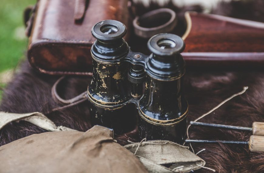 Brown Binoculars on Brown Textile