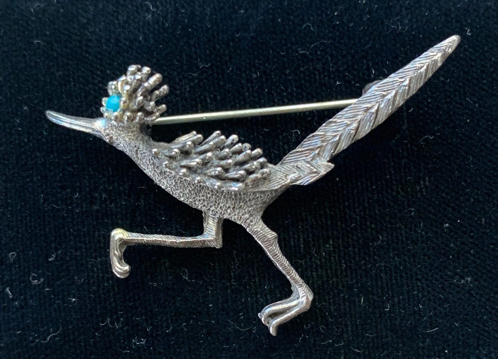 Rare Tortolani Roadrunner Pin Silver Tone Turquoise Eye Desert Bird Vtg Brooch