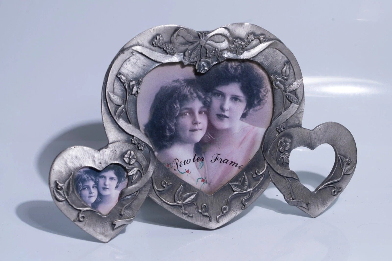 Vintage Style Mini Three Pewter Frame W/ back stand Linco Heavier Material