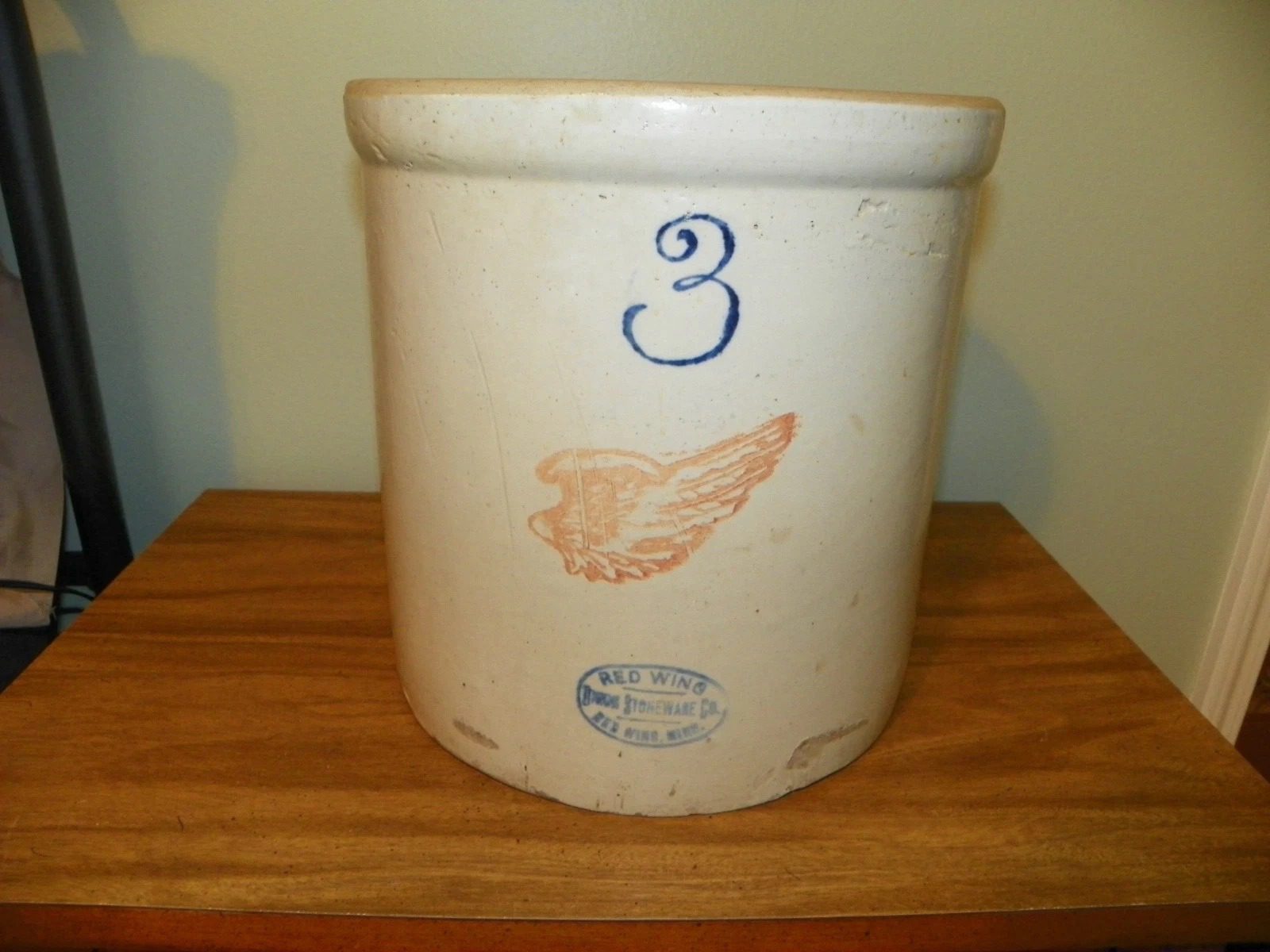 Vintage Red Wing 3 Gallon Stoneware Crock - USA Antique