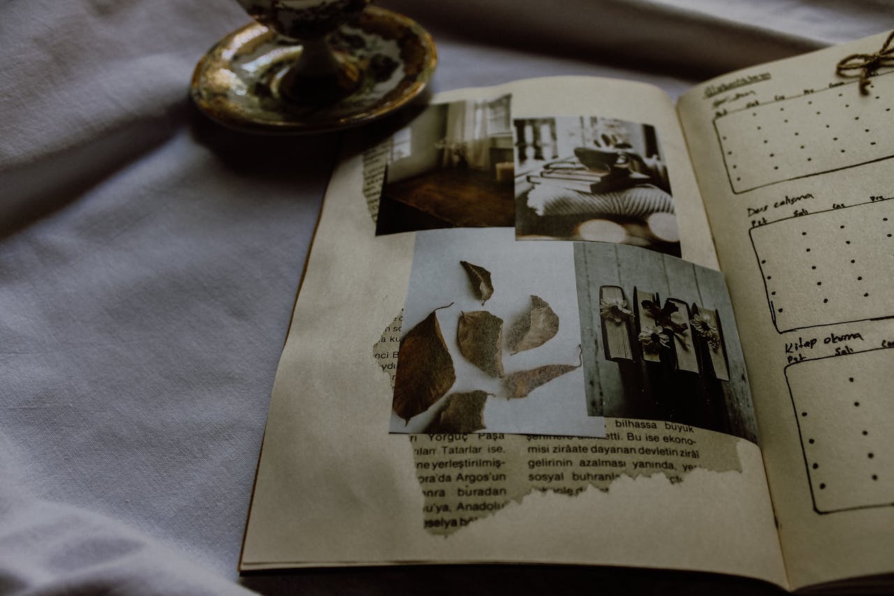 Close-up of a Scrapbook Journal in a Vintage Style