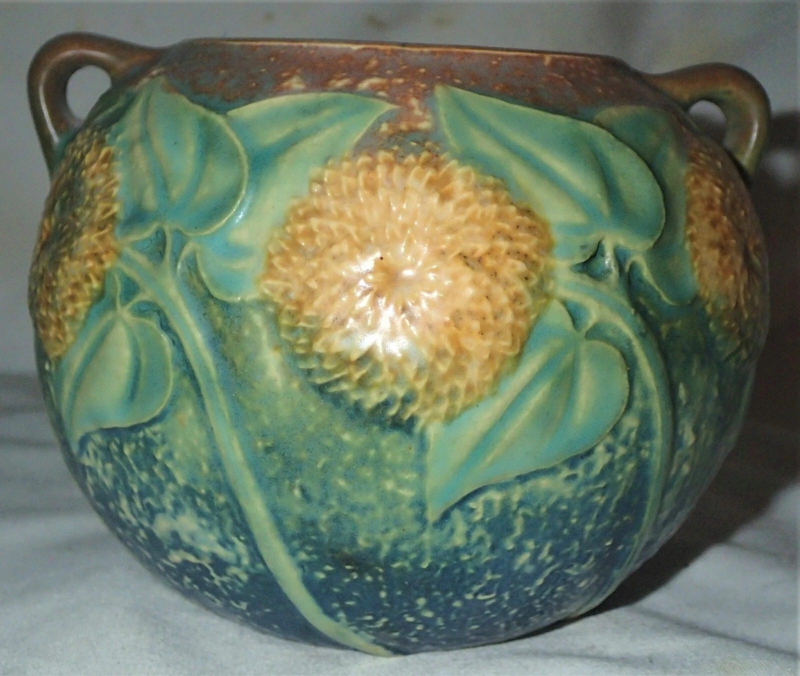 MINT ANTIQUE USA ROSEVILLE SUNFLOWER ART POTTERY FLOWER GARDEN HOME PLANT VASE
