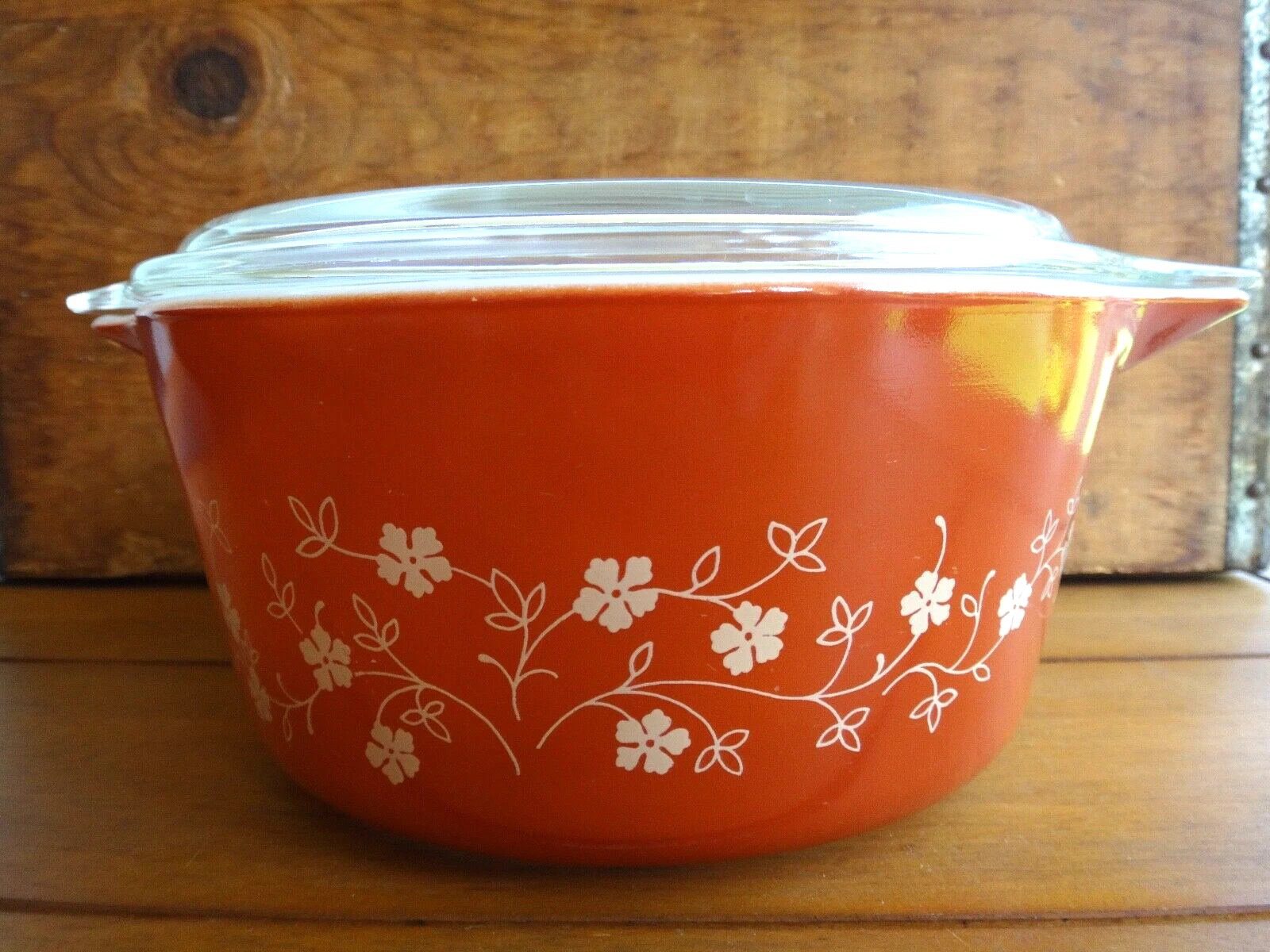 Vintage PYREX Rust TRAILING FLOWERS 1 1/2 Quart Casserole & Glass Lid, #474-B
