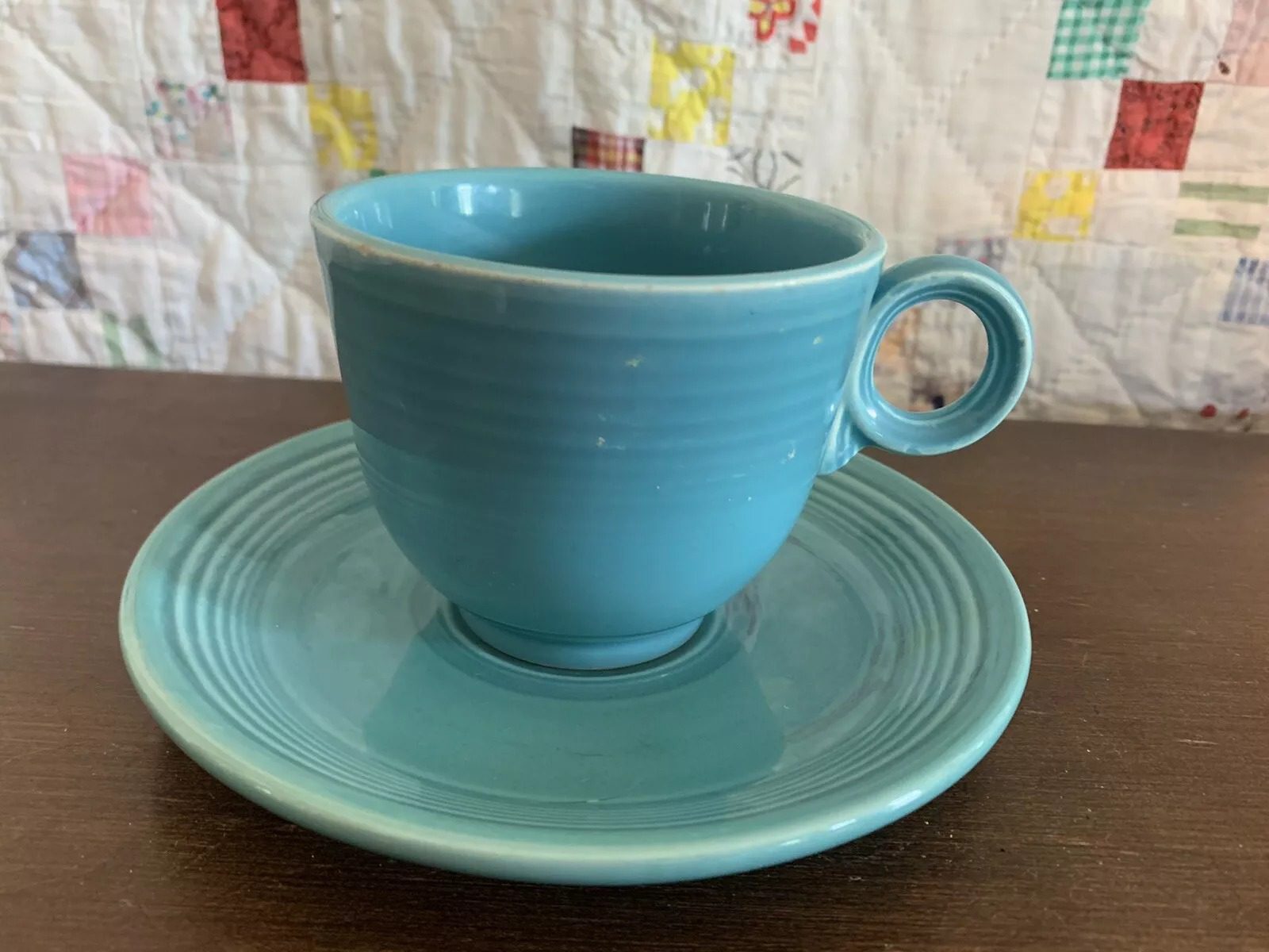 Turquoise Fiesta Teacups and Saucers