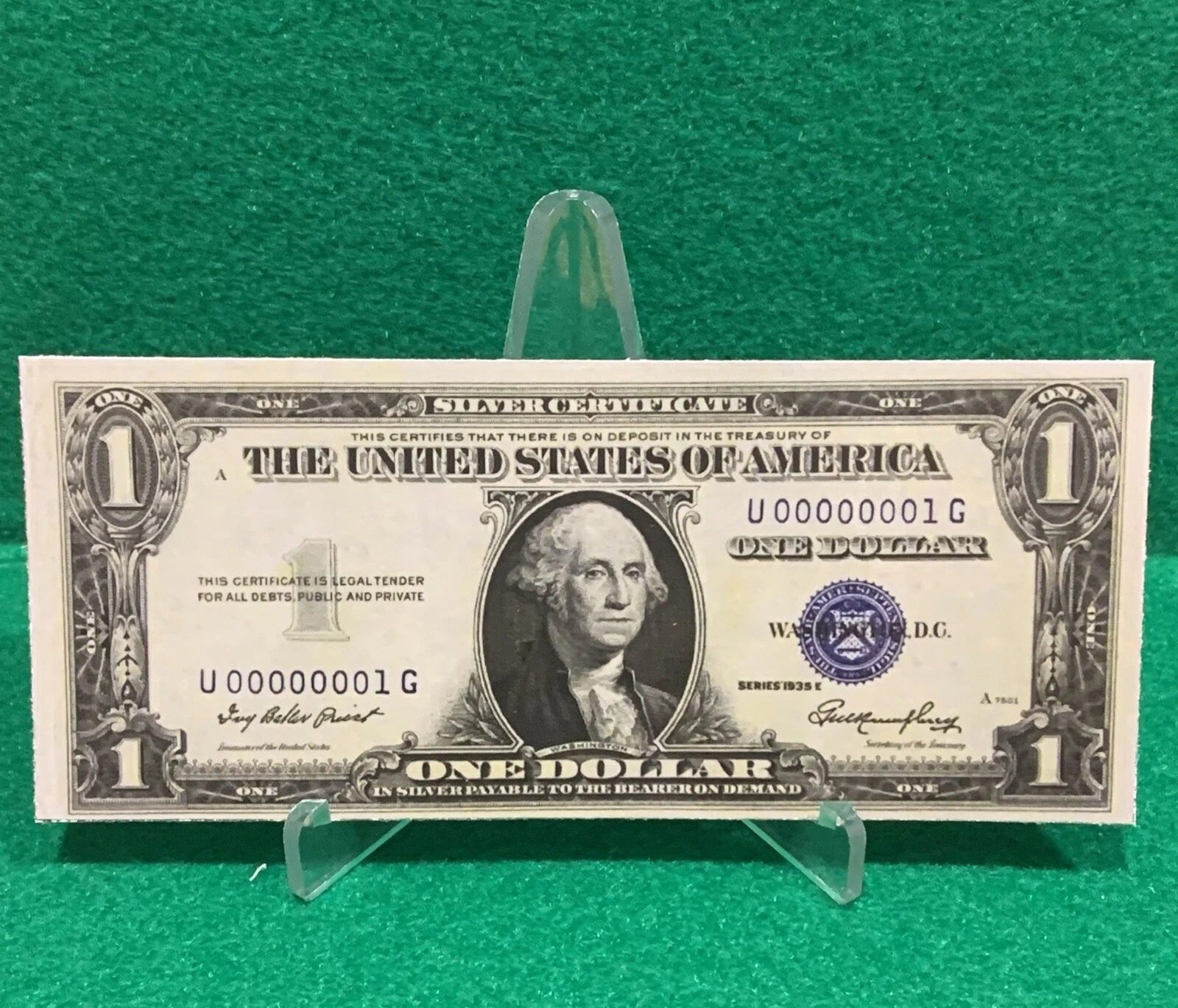 $1 One Dollar Low Serial Number (STICKER!) (U 00000001 G) (READ DESCRIPTION !)