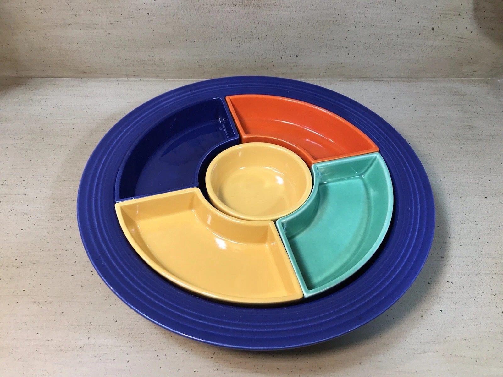 Rare Vintage Blue Multicolor Condiment HLC Fiesta Fiestaware Relish Tray Dish