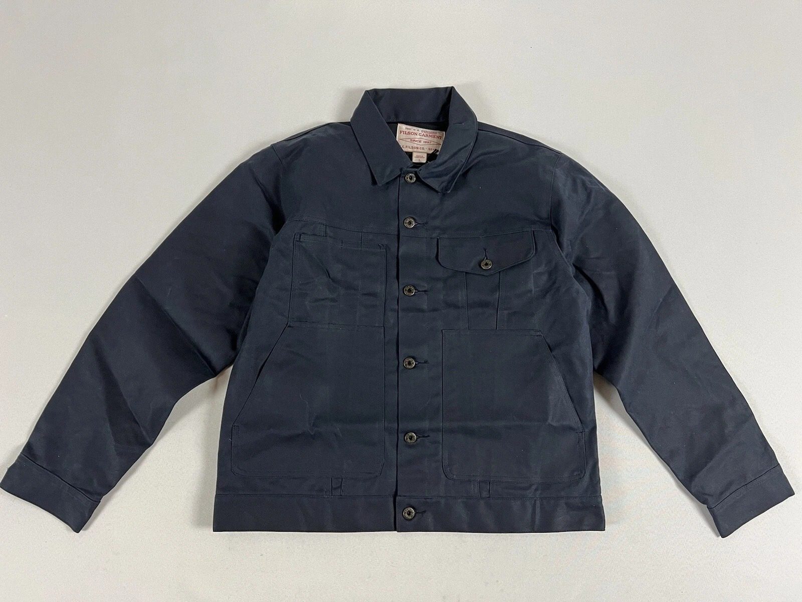 FILSON TIN CLOTH SHORT LINED CRUISER SERVICE BLUE L NWT
