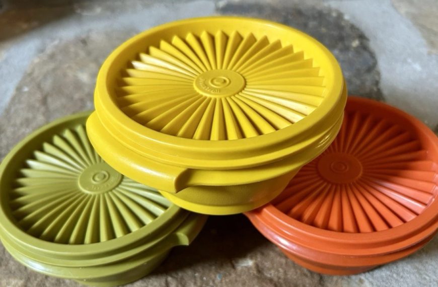 Vintage Tupperware Servalier Bowls w/Lids, Orange, Yellow, Green, 1970s, Three