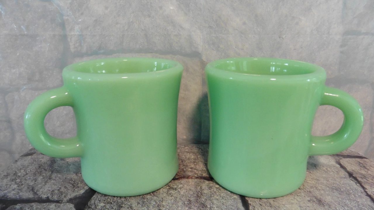 Vintage Two Fireking Heavy C Handle Coffee Hot Chocolate Mugs