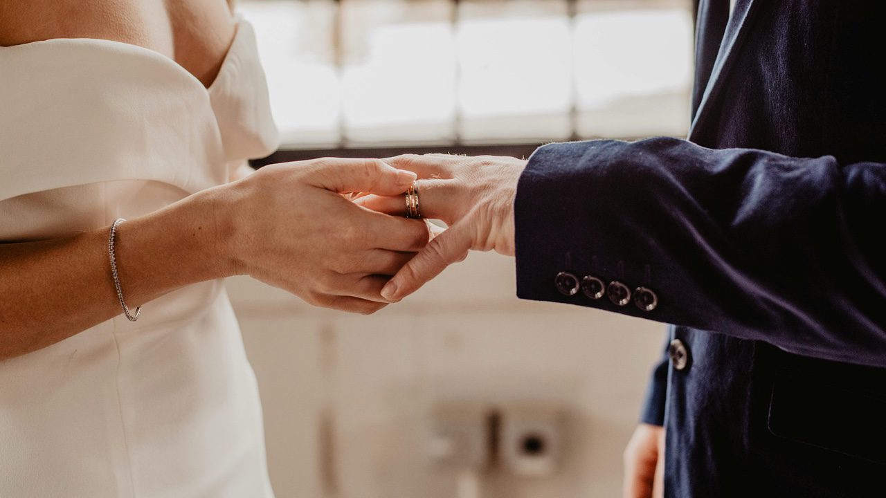 Woman Putting Wedding Ring On Groom's Finger