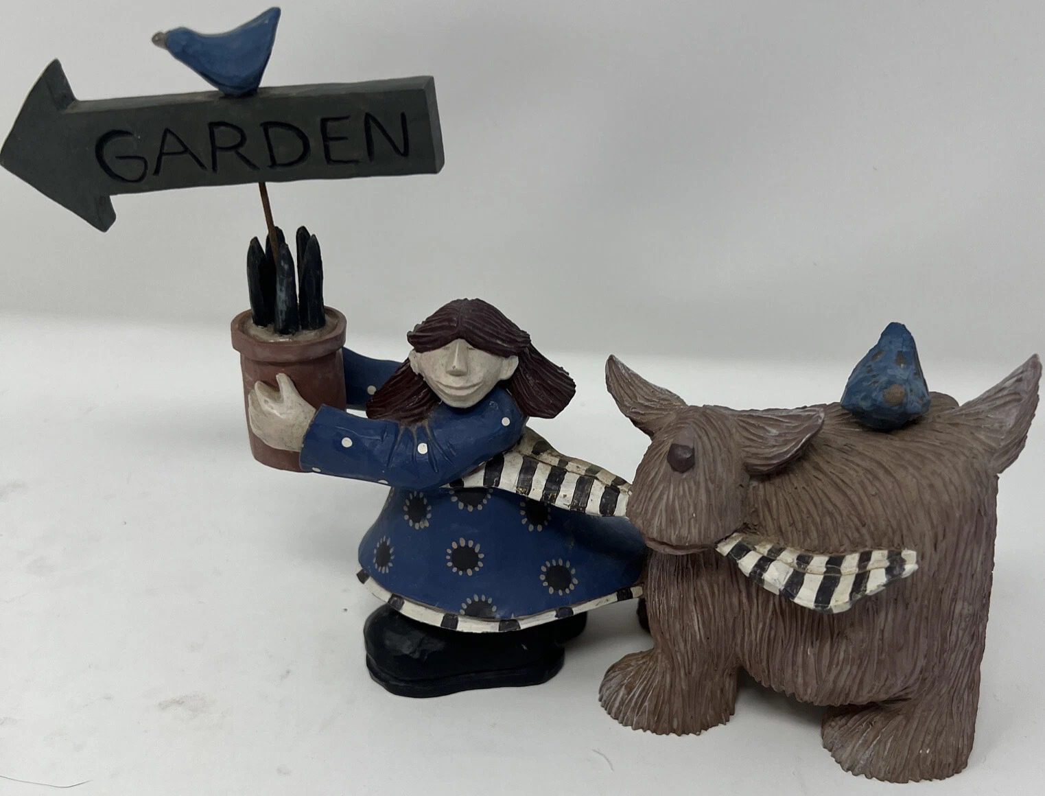 Williraye Studio Figurine Primitive Folk Art, Vtg, The Garden Unique Christmas