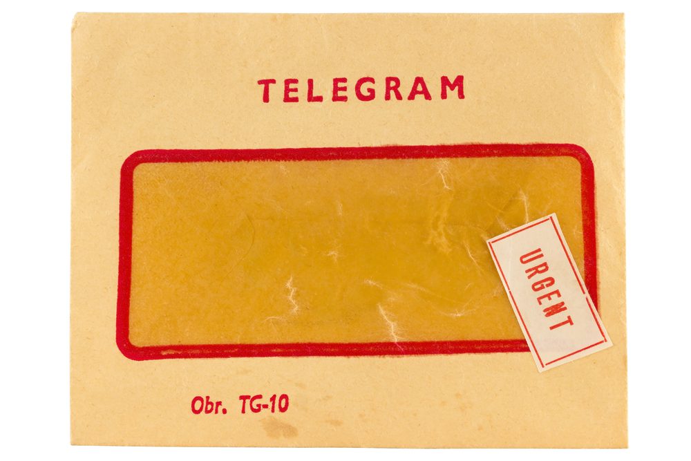 Old telegram envelope with urgent mark