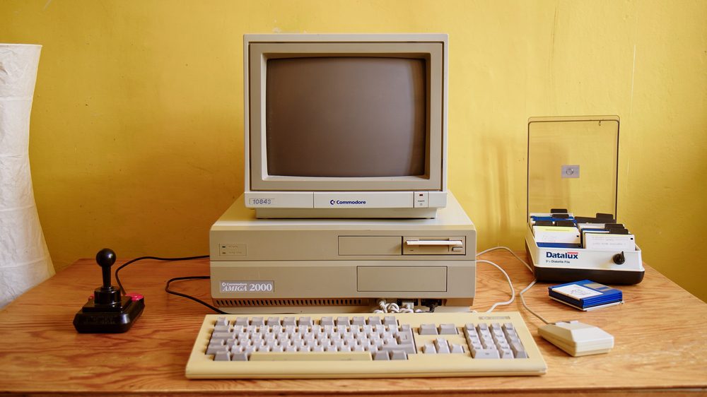 Vintage Commodore Amiga 2000 PC with Monitor 1084S, Competition Pro Joystick and Mouse. It was a popular Gaming PC in the 80s and 90s