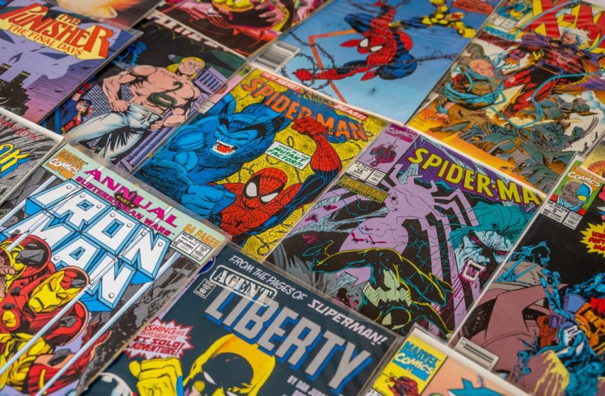 Vintage comic book collection showing comic book covers,