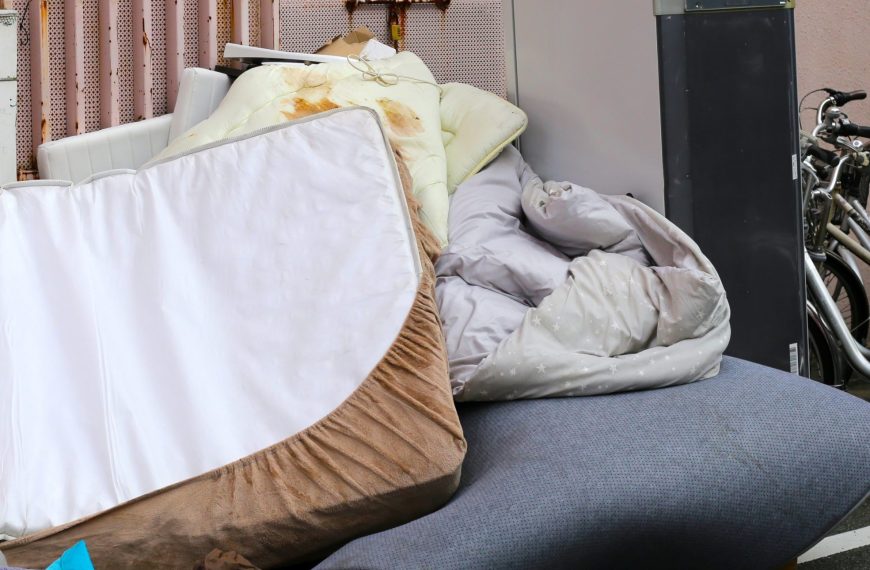 old mattress, worn-out bed, storage unit mattress