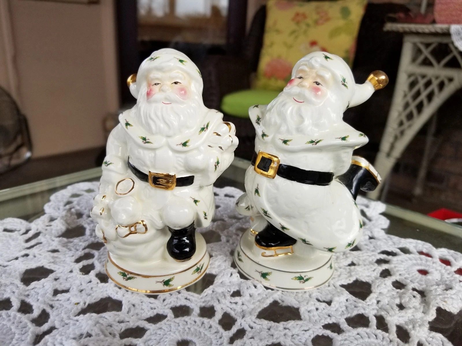 Home for the Holidays Holly Holiday Santa Claus Salt & Pepper Shakers
