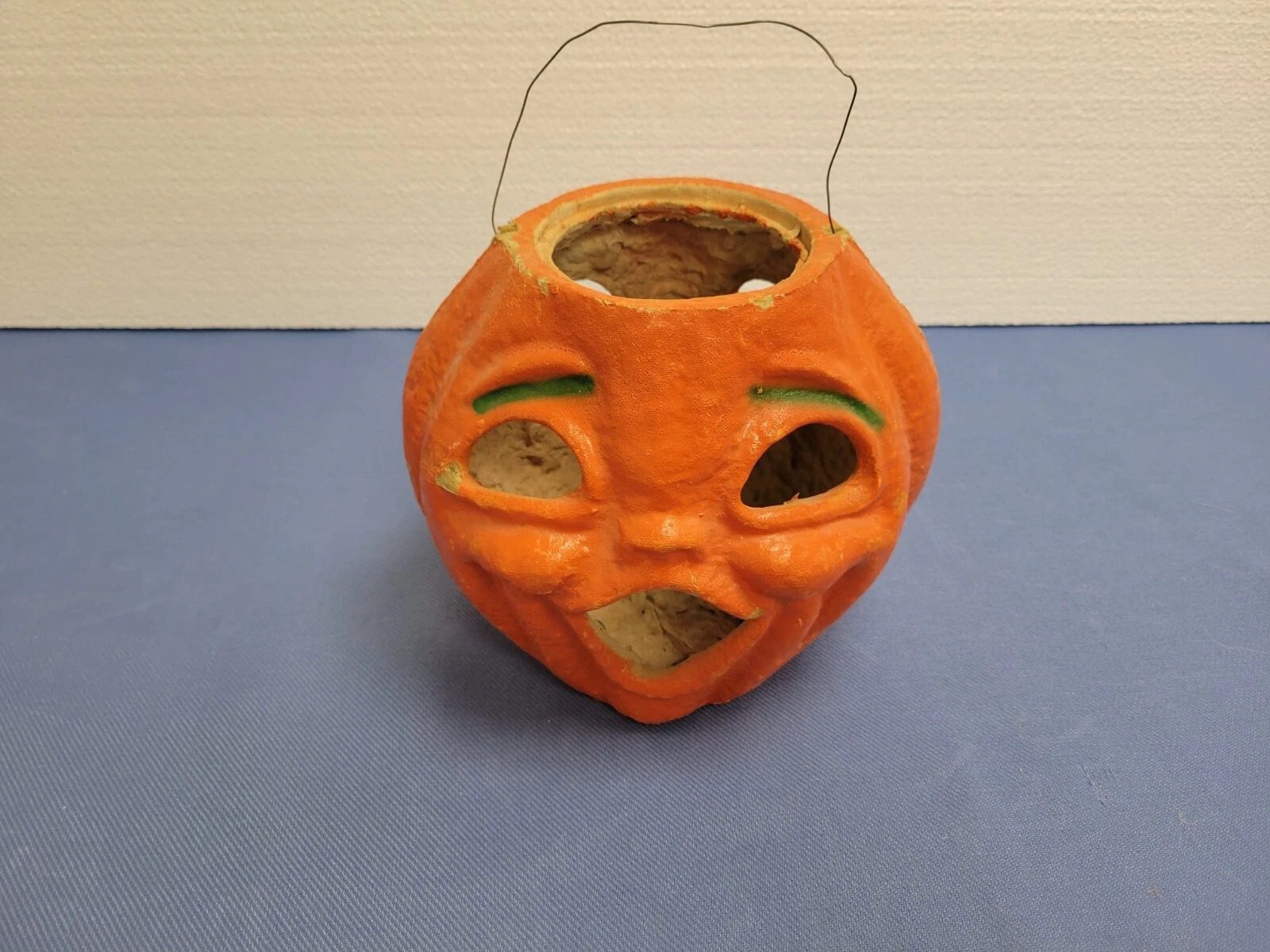 Vintage Two Side 8” Halloween Pumpkin Jack O Lantern Paper Mache Pulp Original