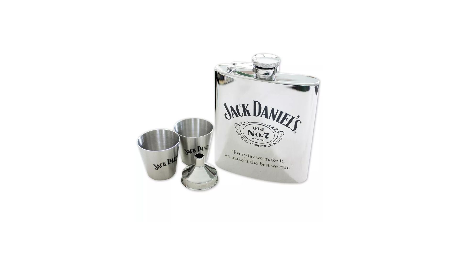 Jack Daniel's Stainless Flask and Shot Glass Gift Set Silver