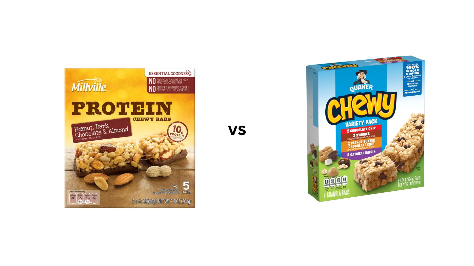 Millville Protein Chewy Bars vs. Quaker Chewy Granola Bars