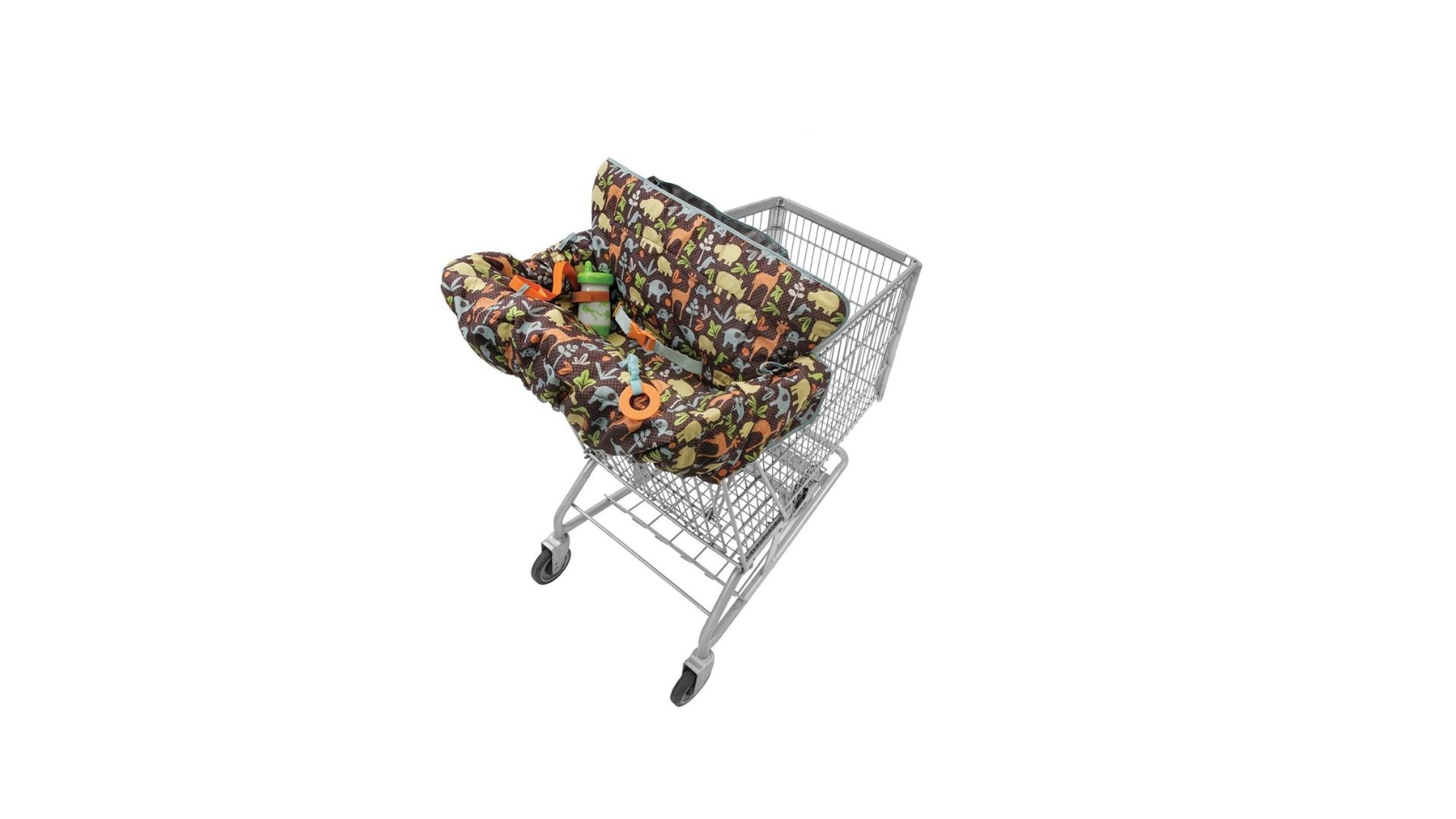 Infantino Compact 2-in-1 Shopping Grocery Cart Cover Brown Safari Print Packable