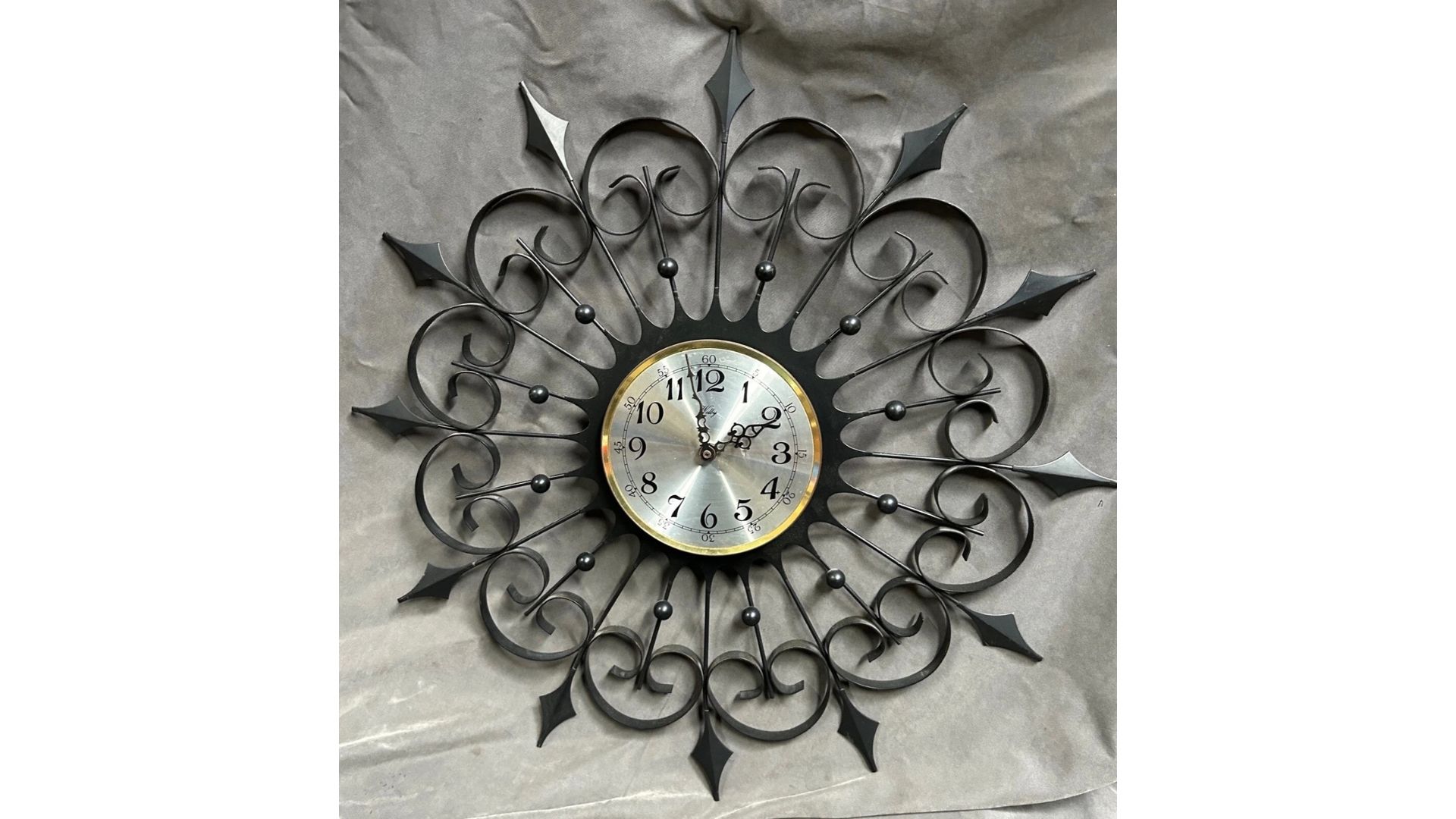 Vtg Modern Eames Era Atomic Starburst Atomic Welby Metal Wall Clock Works (D)