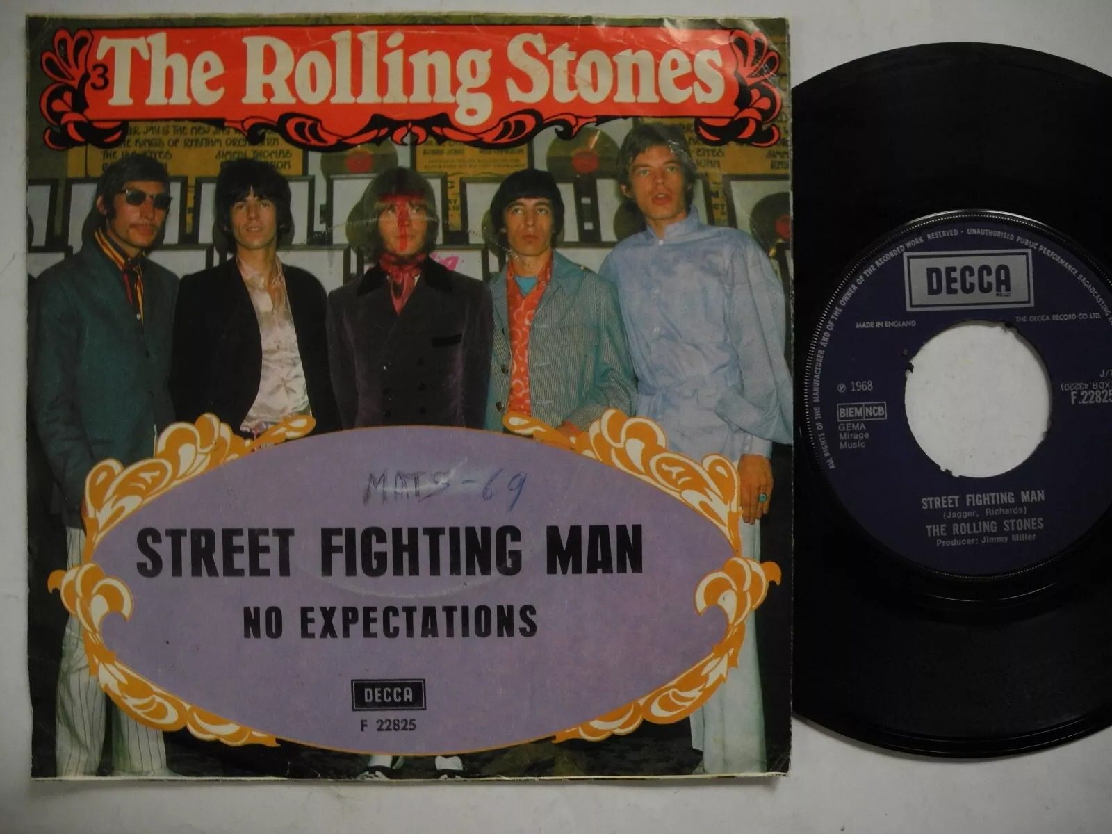 ROLLING STONES Street Fighting Man 45 7" single 1968 Sweden F 22825 EX-