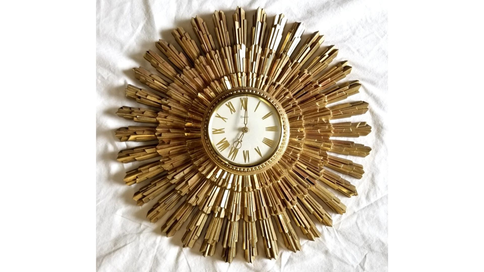 VINTAGE MID CENTURY MODERN SYROCO SUNBURST WALL CLOCK 22" Large Version