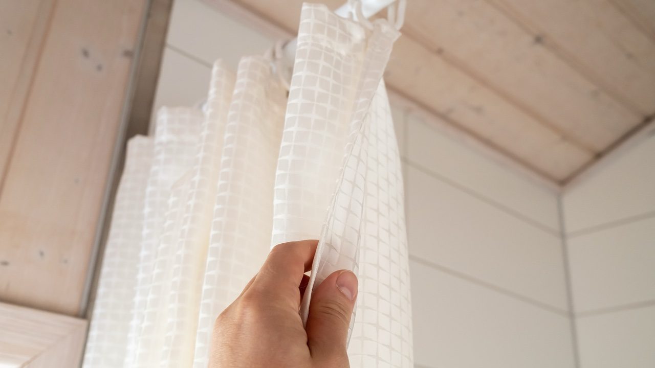 White shower curtain