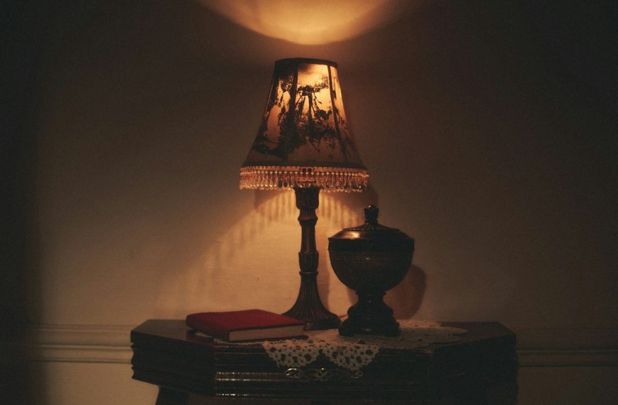 a lamp sitting on top of a table next to a lamp shade