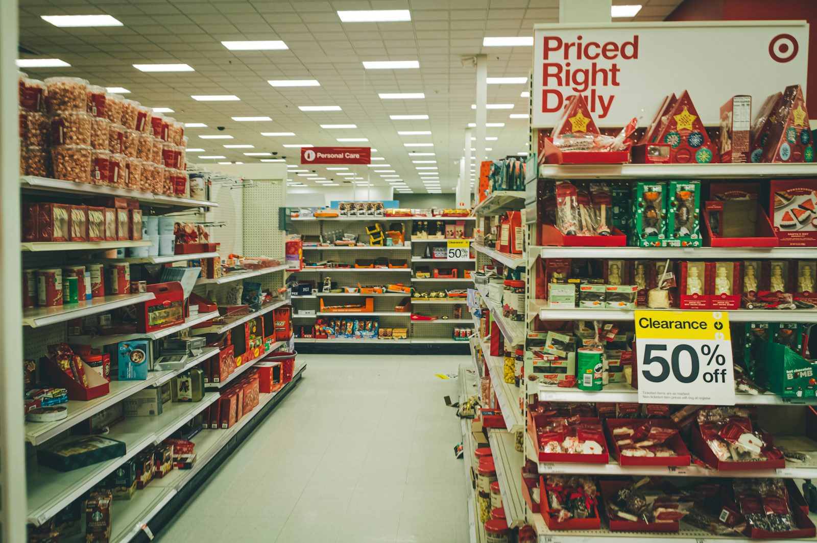 a grocery store aisle filled with lots of food