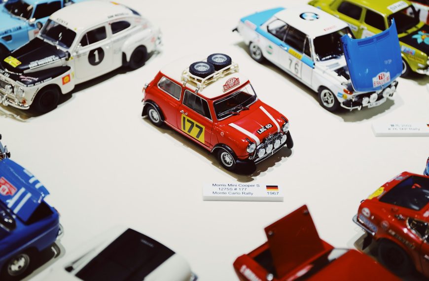 red and white car scale model