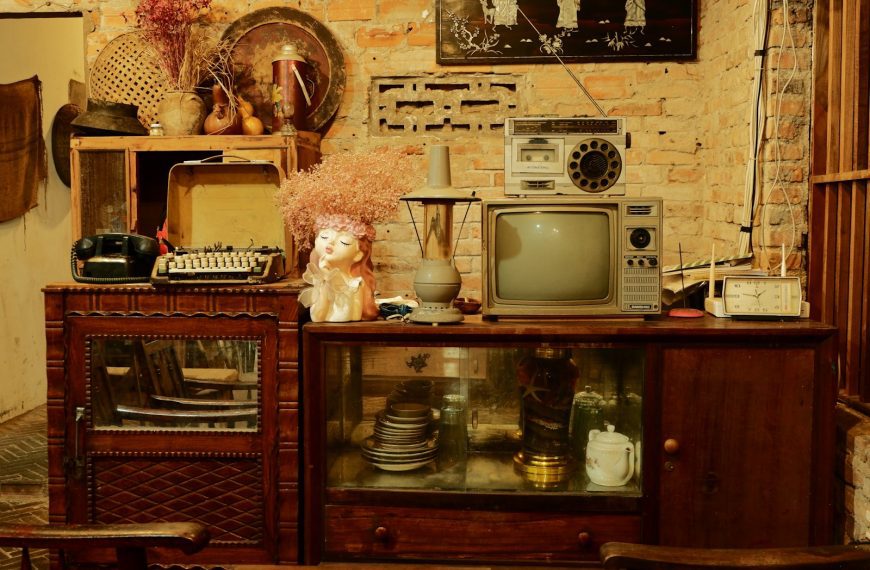 a living room with a television and a table
