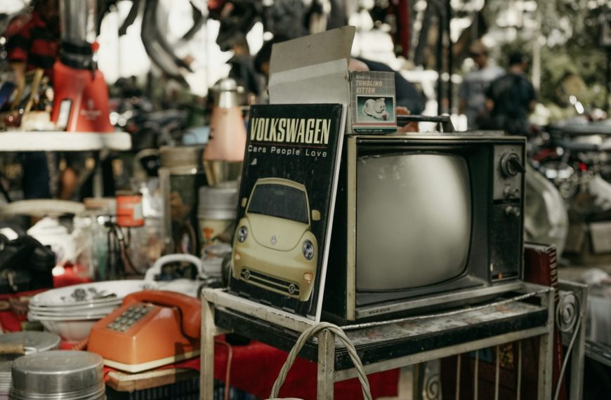 vintage black CRT TV on rack