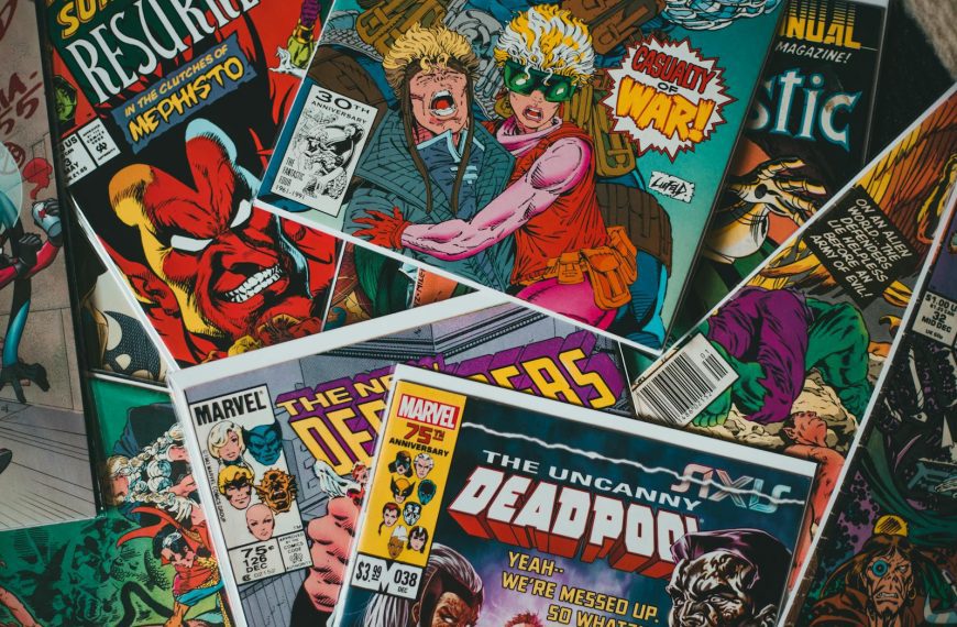 From above pile of collection of various famous comic books with colorful covers