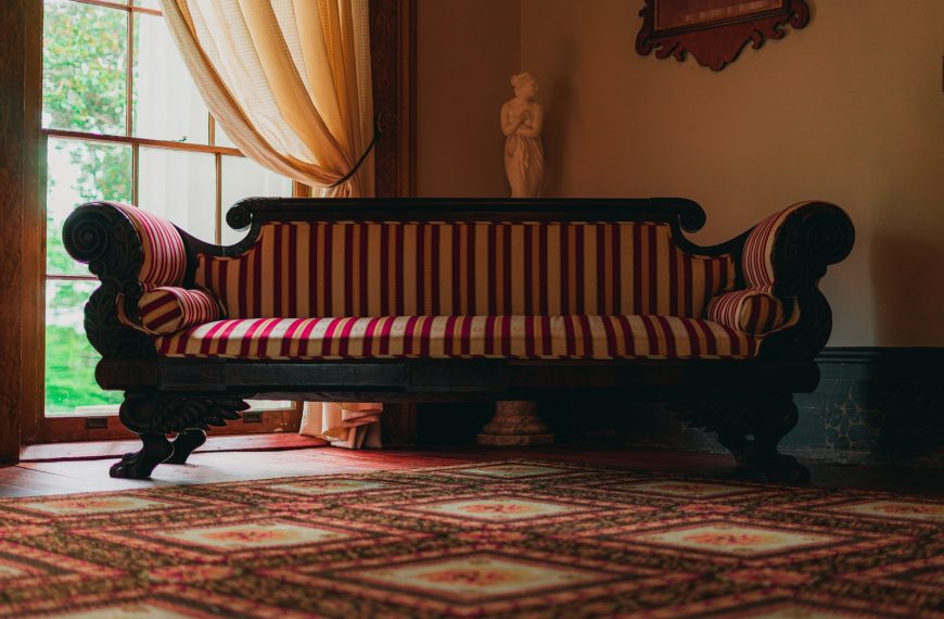 red and white striped sofa