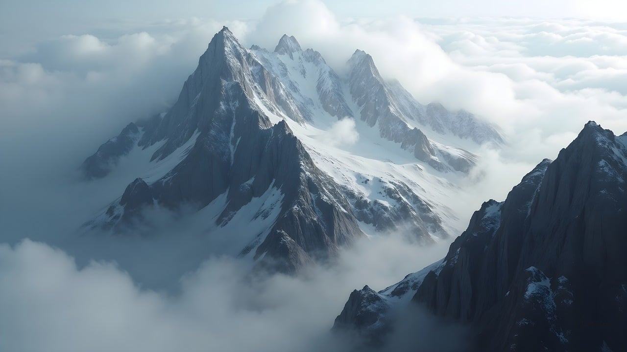 wallpaper, mountains, nature, landscape, snow, clouds, heaven, background, ai generated