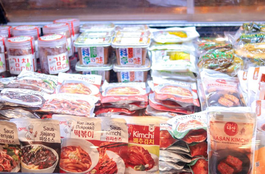 A display in a store filled with lots of food