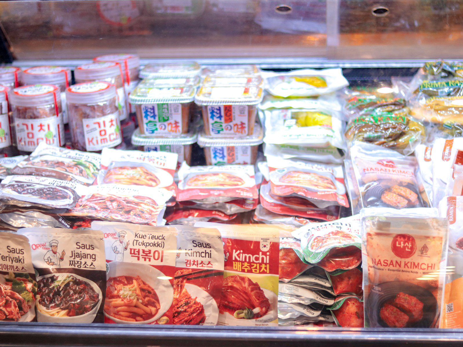 A display in a store filled with lots of food