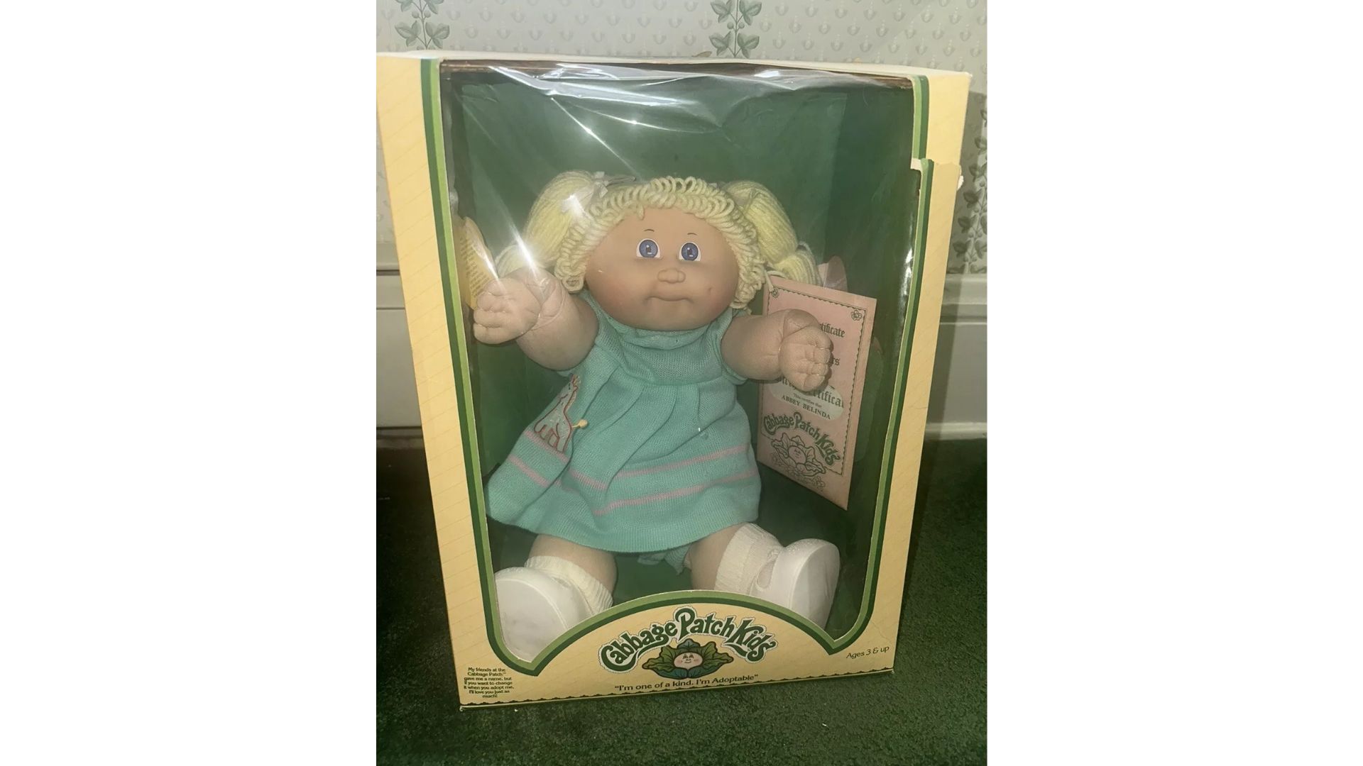Vintage Rare Cabbage Patch Kids In Box Pigtails 1983 Blonde Blue ABBEY BELINDA