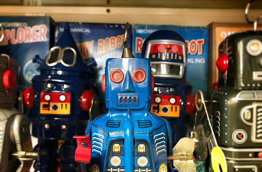 blue and black robot figurine