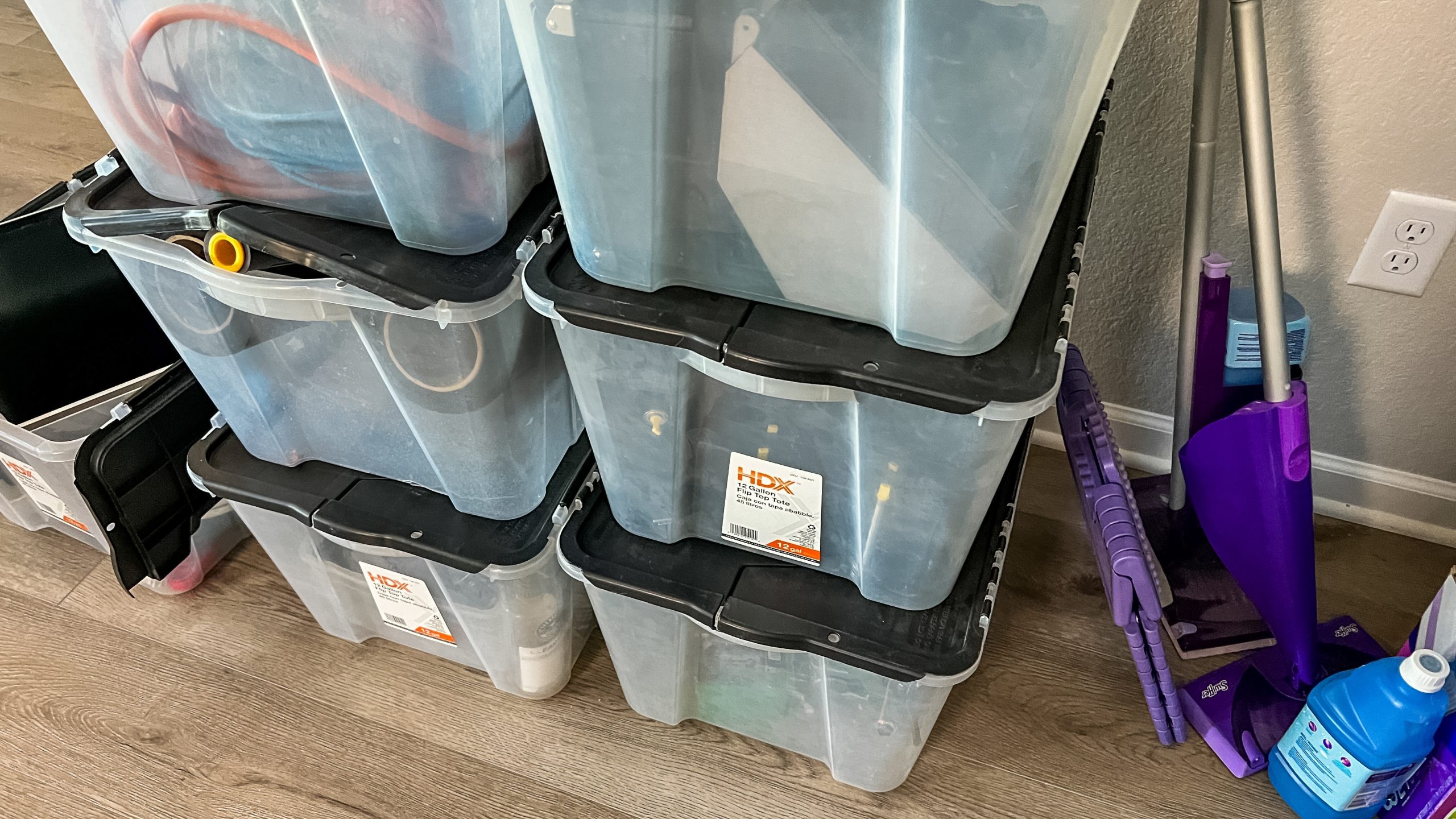 overlooking the use of clear storage bins