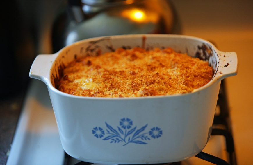 a casserole dish sitting on a stove top