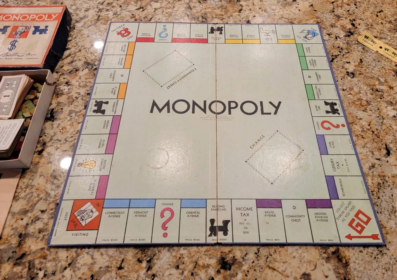 VTG 1935 Charles Darrow Monopoly Game Blue Board & Box Complete? w 7 figures