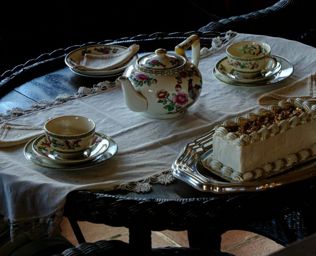 Teapot and cake set on a table