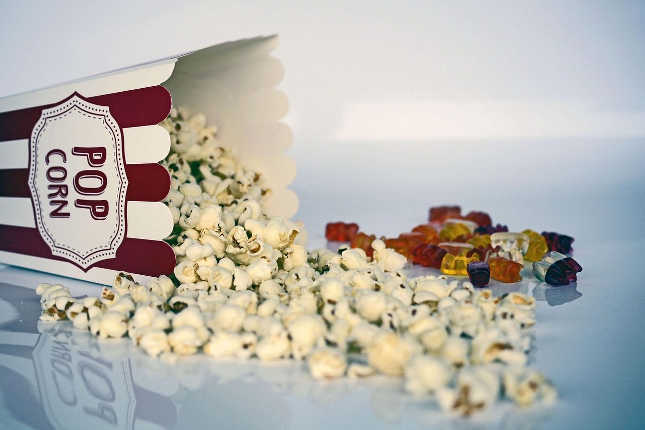 popcorn, movie theater, theatre, food, corn, snack, salty, yummy, striped, salted, gummy bear, popcorn, popcorn, popcorn, popcorn, popcorn, movie theater, theatre, corn